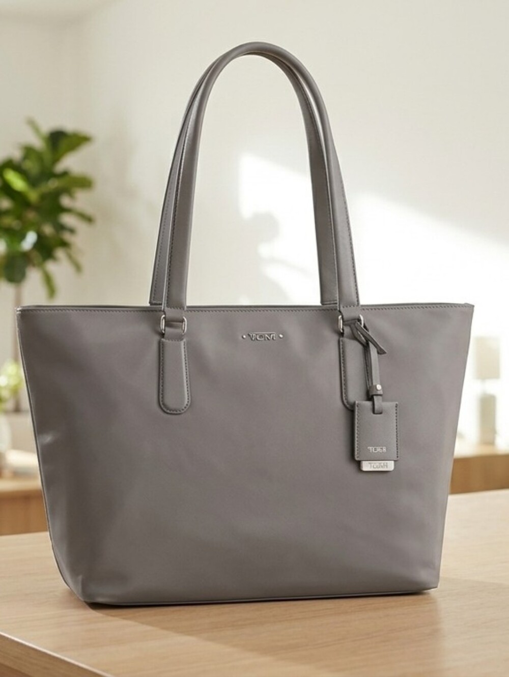 Tumi Voyageur Carolina Leather Tote In Grey with Dual Handles